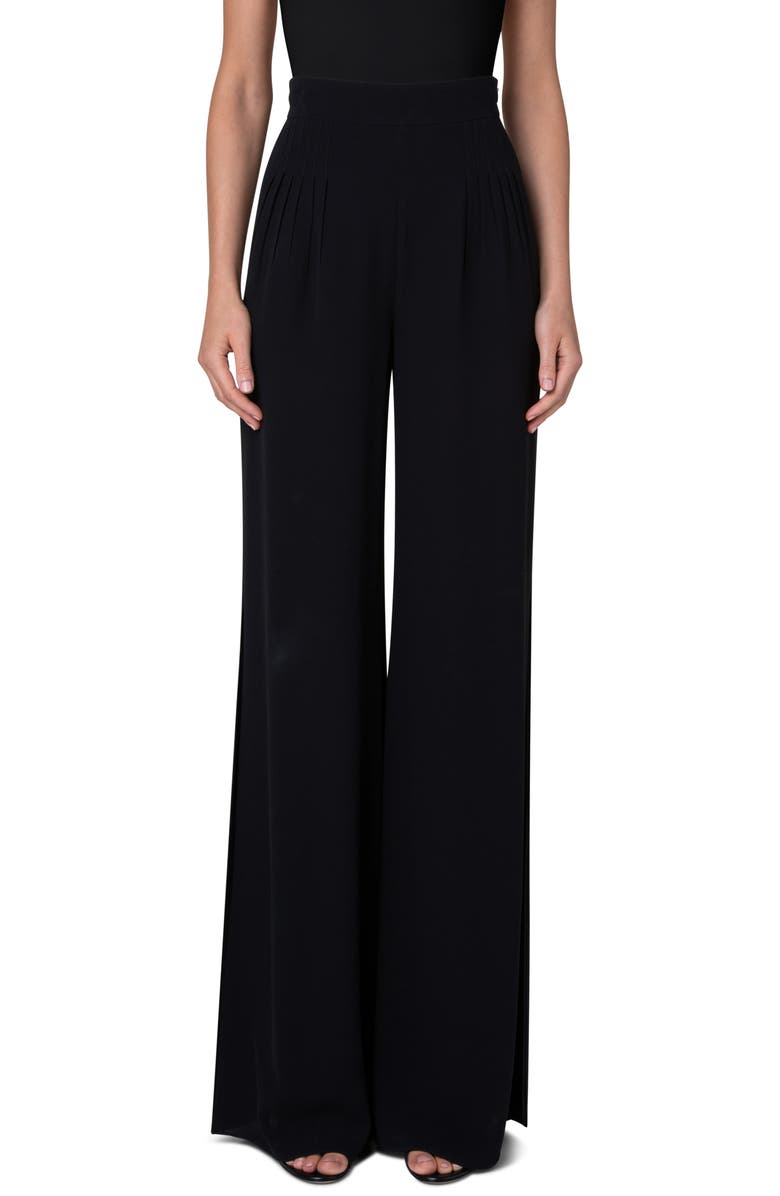 Akris Myriam Pleated High Waist Silk Georgette Wide Leg Pants, Main, color, 