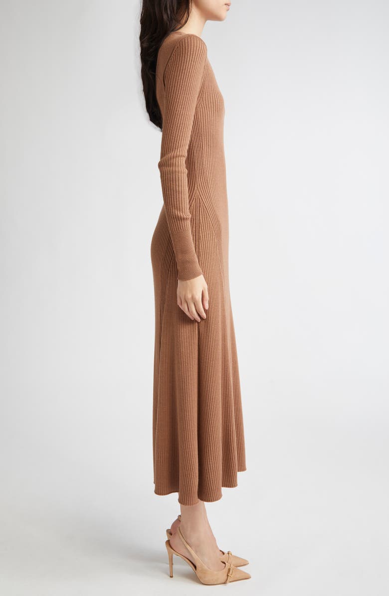 Eleventy Long Sleeve Wool & Silk Rib Sweater Dress, Alternate, color, 157 Cognac