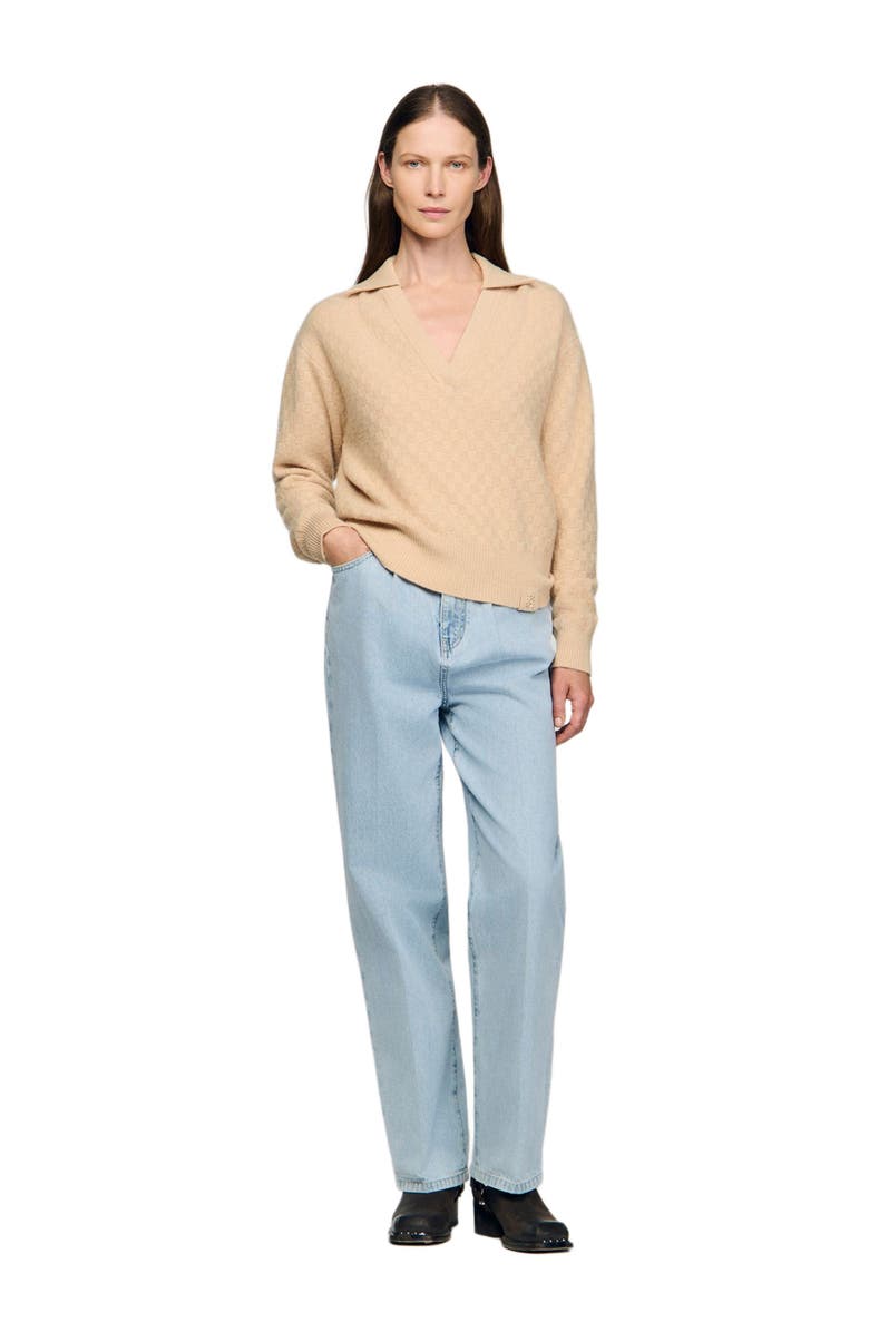 SANDRO Polo-neck sweater, Alternate, color, Beige
