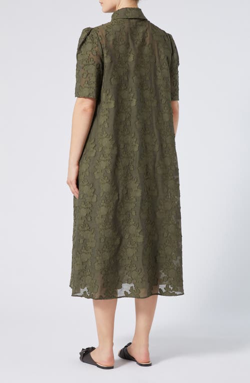 Marina Rinaldi Alain Floral Puff Sleeve Midi Dress In Kaki