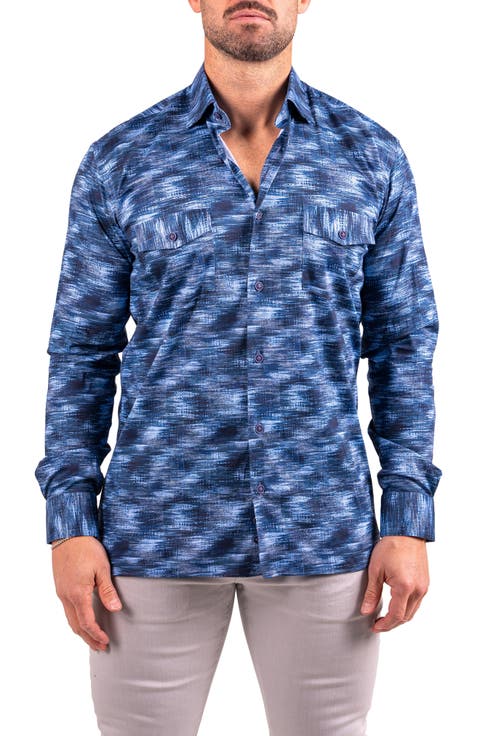 Denim Print Resistance Contemporary Button-Up Shirt