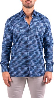 Maceoo Denim Print Resistance Contemporary Button-Up Shirt