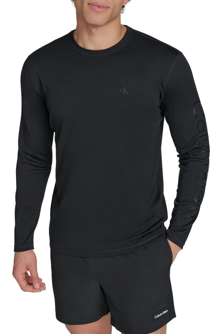 Monogram Logo Long Sleeve Rashguard, Main, color, BLACK