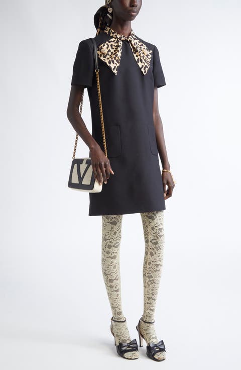 Crepe Couture Minidress with Leopard Print Scarf