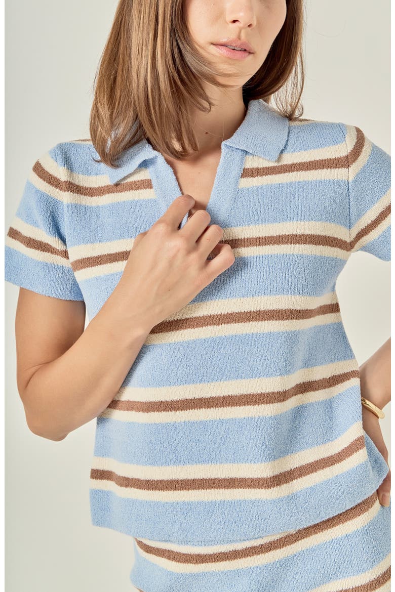Striped Polo, Alternate, color, POWDER BLUE/ BROWN