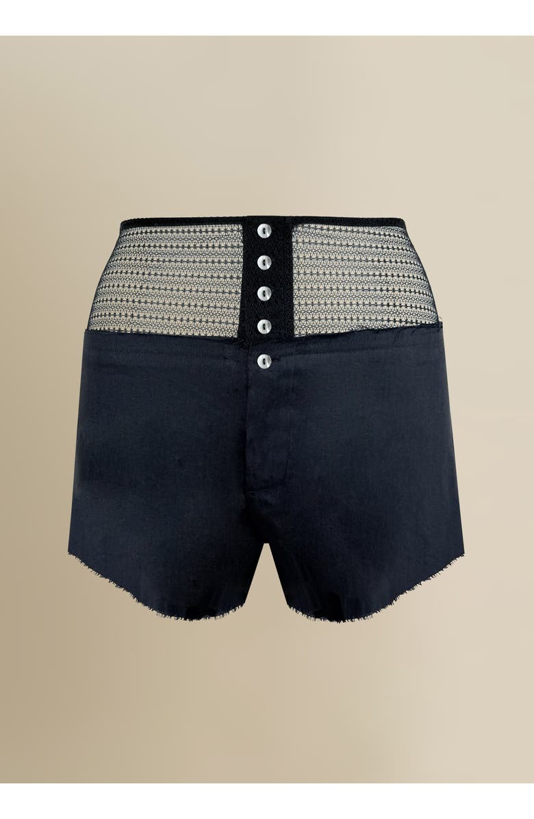 Contessa Mills Laissez High-Waisted Stretch Linen Short, Main, color, Black