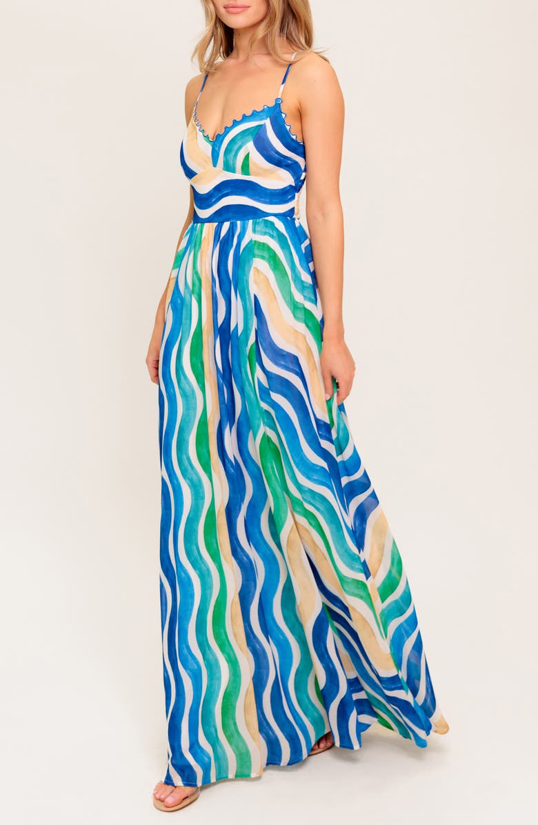 FLYING TOMATO Lettuce Edge V-Neck Maxi Dress, Alternate, color,