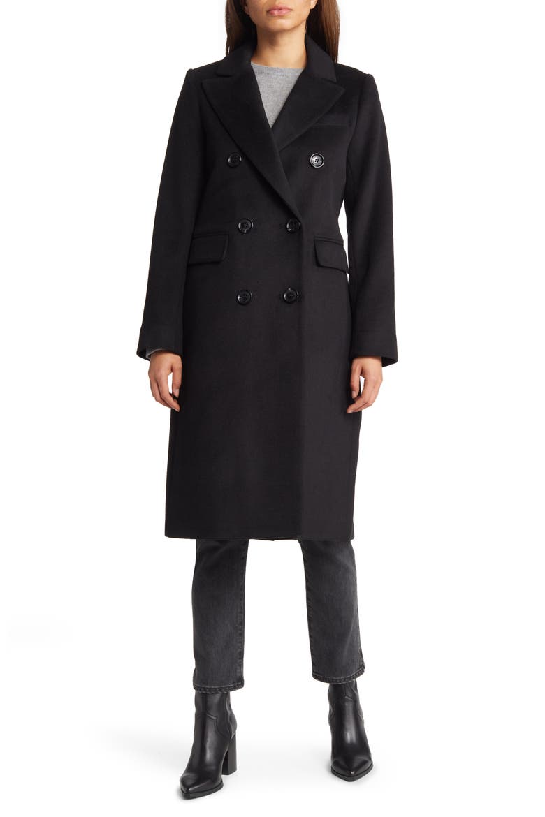 Double Breasted Wool Blend Coat, Main, color, BLACK