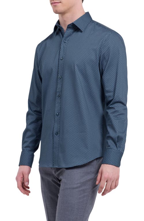 Bugatchi Julian Shaped Fit Shell Print Stretch Cotton Button-up Shirt In Blue
