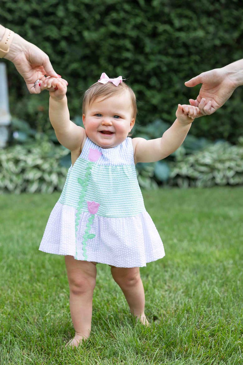 Seersucker Romper With Tulips, Alternate, color, Multi