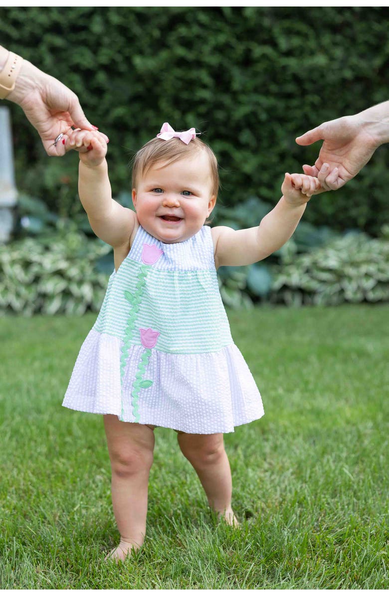 Florence Eiseman Seersucker Romper With Tulips, Alternate, color, Multi
