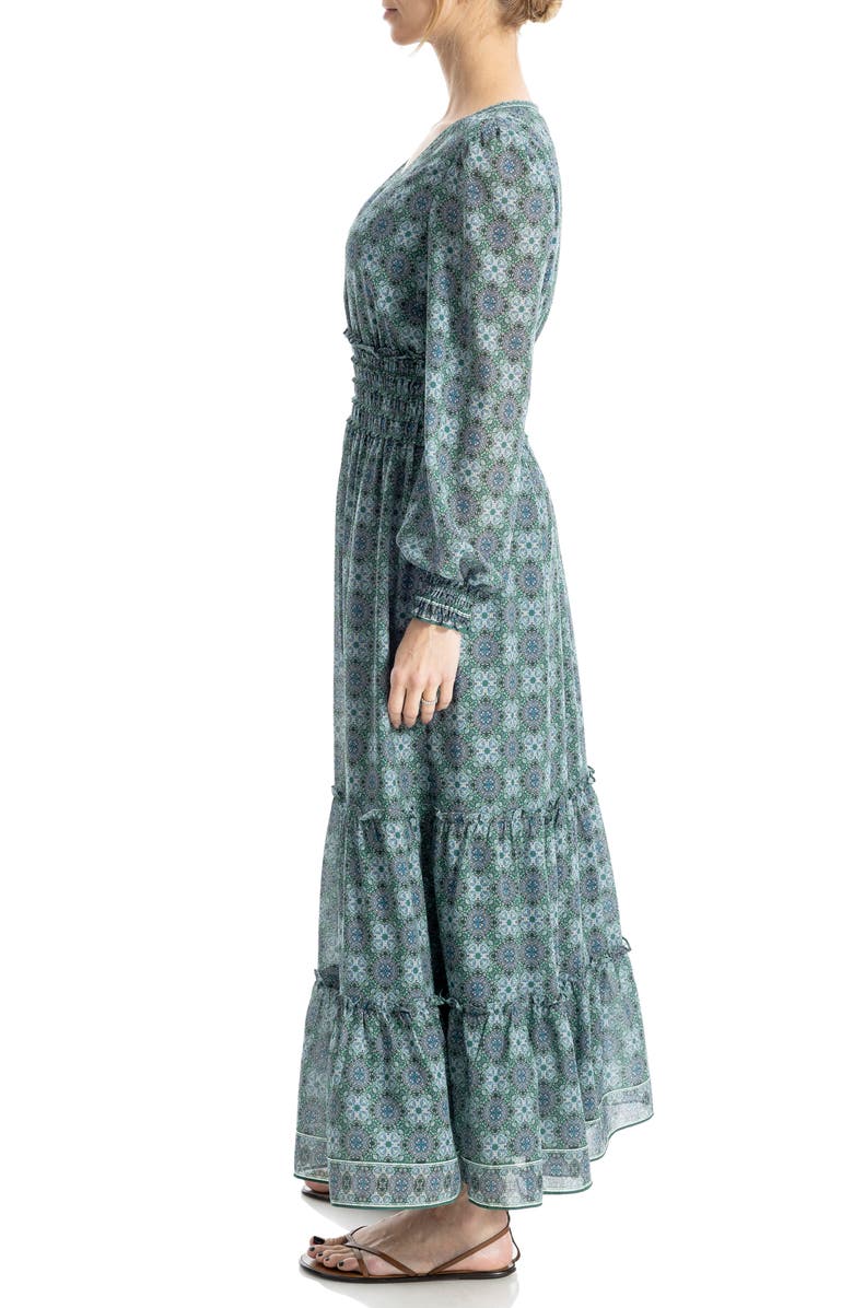 MAX STUDIO Long Sleeve Tiered Maxi Dress, Alternate, color, Dark Green Medallion