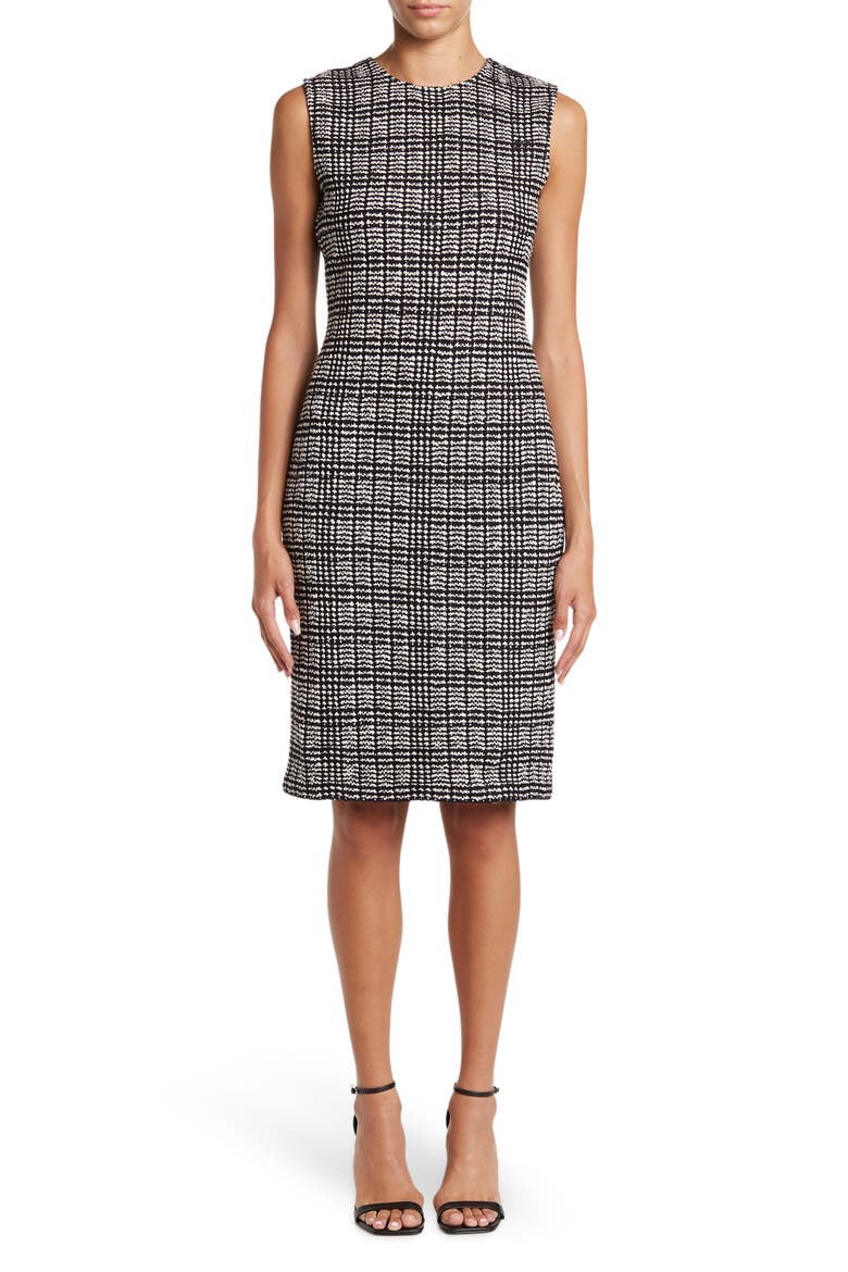 Grid Textured Knit Sheath Dress, Main, color, BLACK/ ECRU