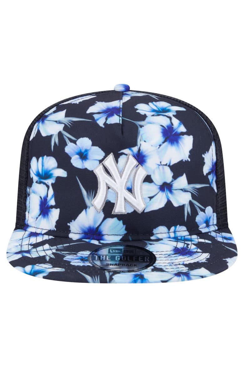 Men's New Era Navy New York Yankees Adventure Pattern Golfer Trucker Snapback Hat, Alternate, color, Navy
