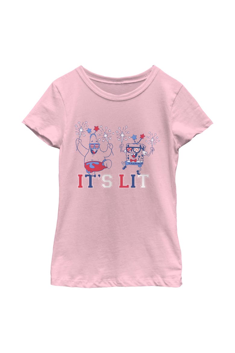 Girl's SpongeBob SquarePants American Celebration Friends  Graphic T-Shirt, Main, color, Light Pink