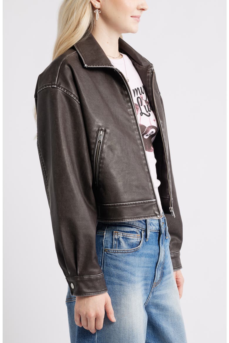 Washed Faux Leather Jacket, Alternate, color, BROWN