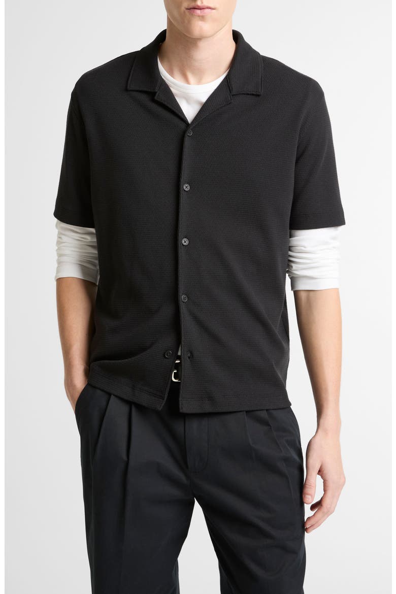 Mesh Knit Camp Shirt, Main, color, BLACK
