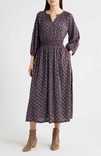 Madewell Shirred Splitneck Floral Midi Dress