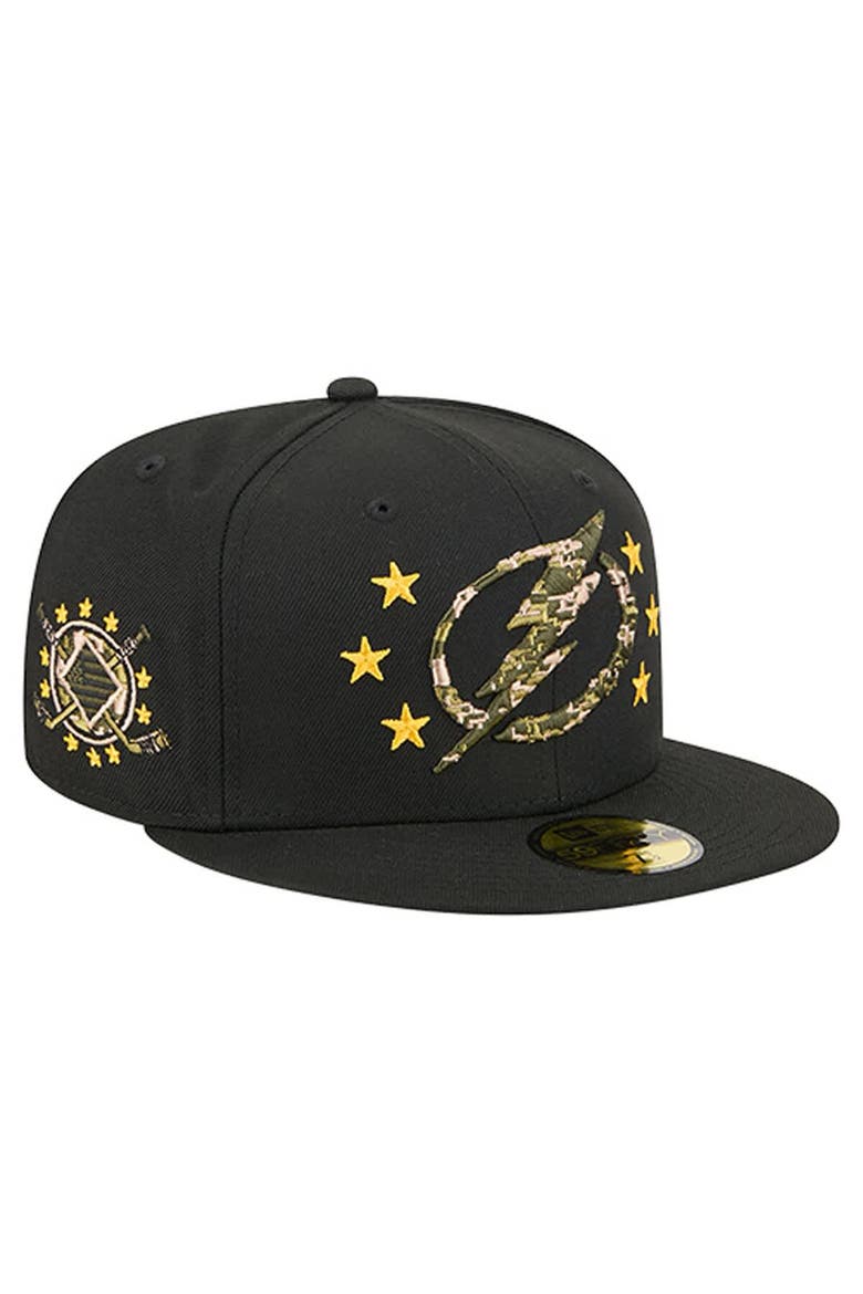 Men's New Era  Black Tampa Bay Lightning Military Appreciation Digital Camo Stars 59FIFTY Fitted Hat, Main, color, Black
