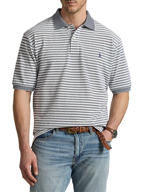 Big & Tall Striped Oxford Mesh Polo Shirt