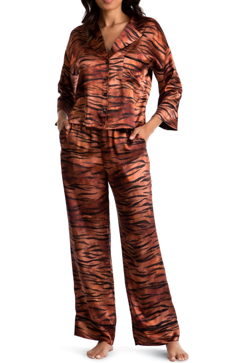 Midnight Bakery Tiger Print Satin Pajamas, Main, color,