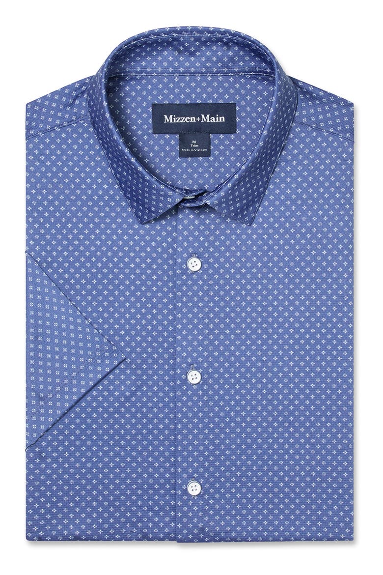 Halyard Star Print Short Sleeve Performance Button-Up Shirt, Alternate, color, COASTAL FJORD STAR