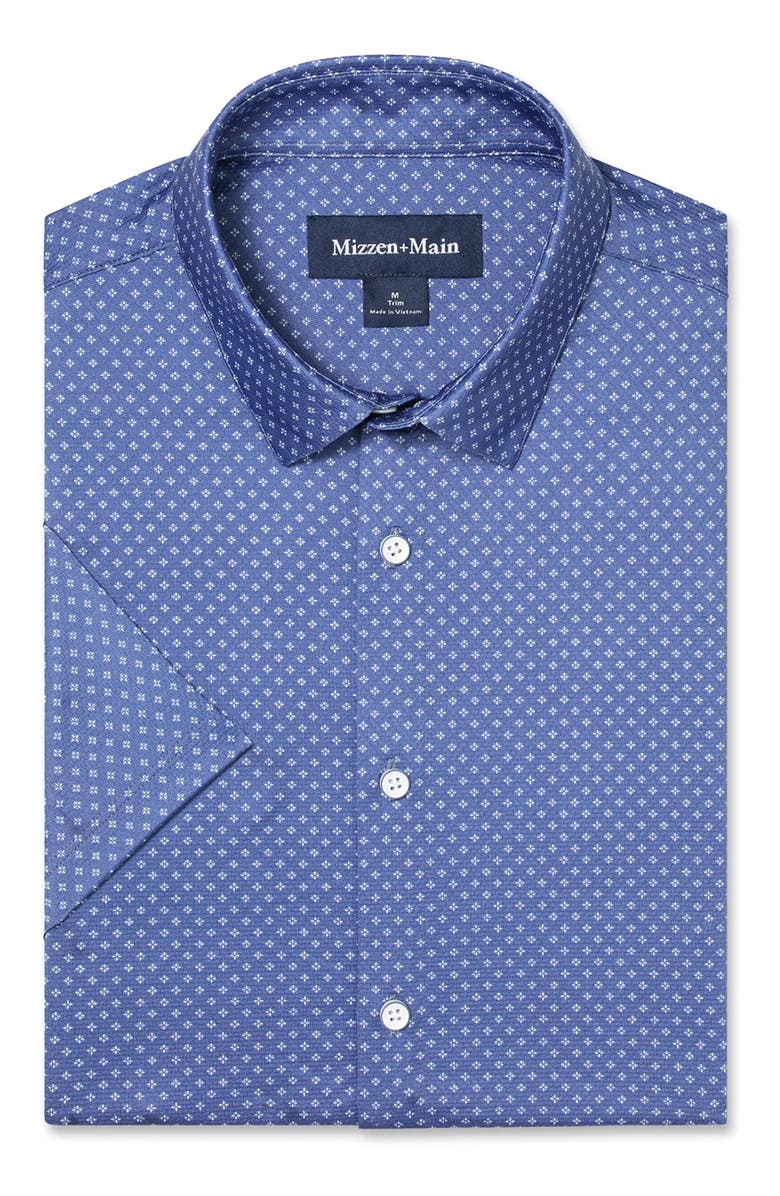 Mizzen+Main Halyard Star Print Short Sleeve Performance Button-Up Shirt, Alternate, color, Coastal Fjord Star