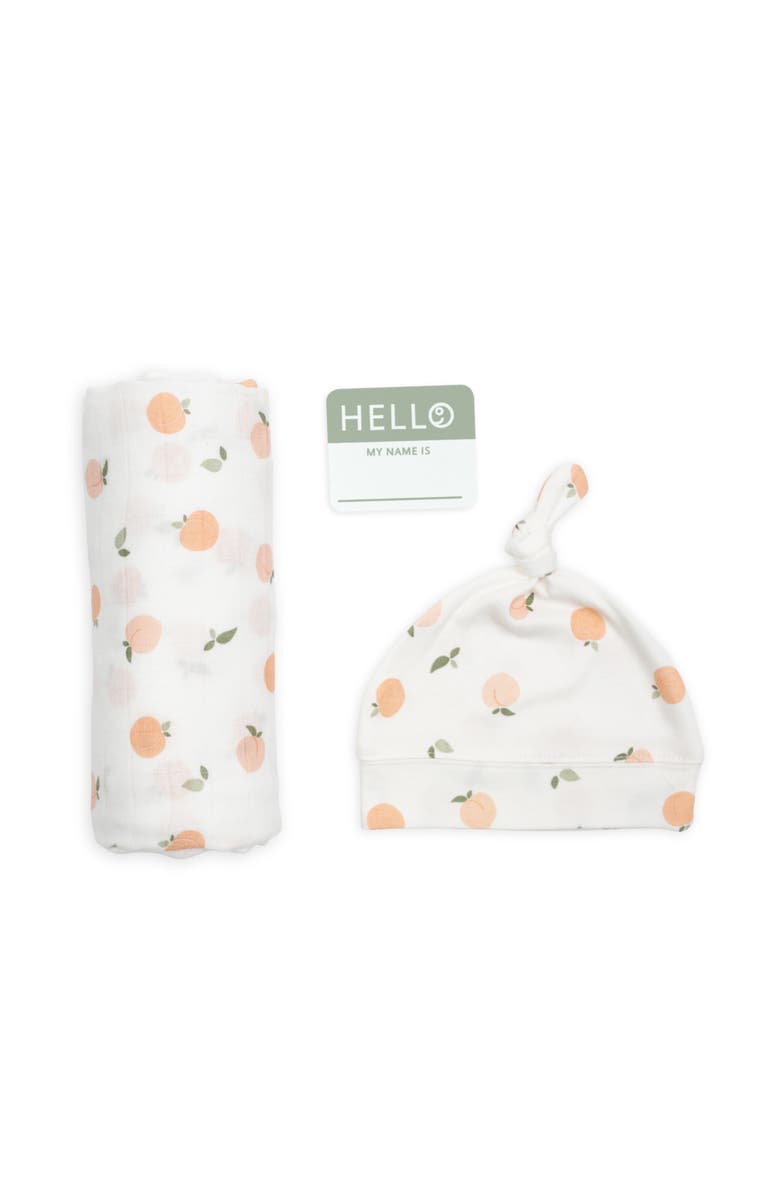 Lulujo Hello World Hat & Swaddle Set, Main, color, Peaches