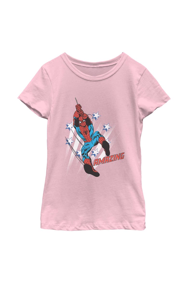 Girl's Marvel Spider-Man Amazing Stars Pose  Graphic T-Shirt, Main, color, Light Pink