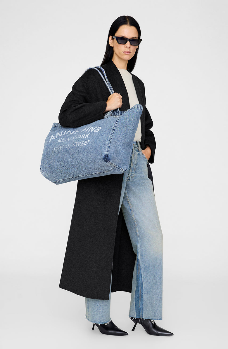 ANINE BING Leo Denim Tote, Alternate, color, Shadow Blue