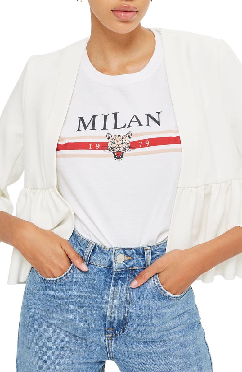 Topshop Ruffle Crop Jacket, Main, color, 