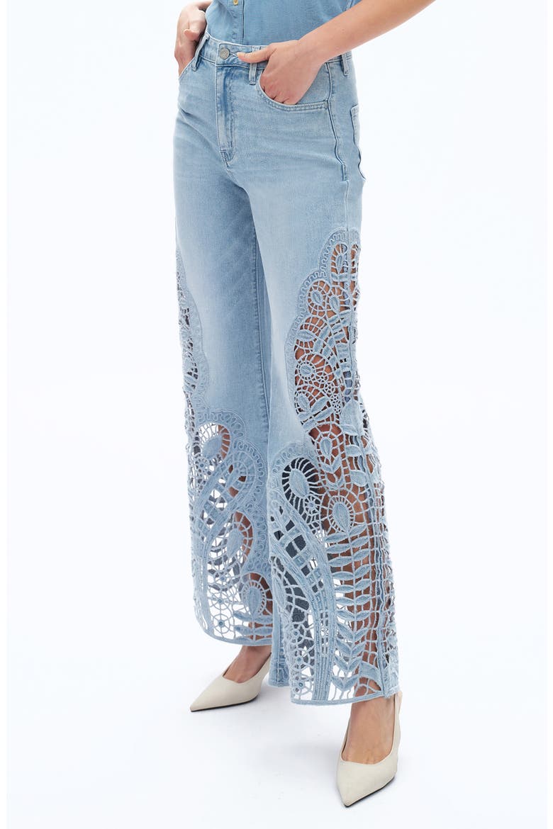 High Waist Embroidered Wide Leg Jeans, Alternate, color, CORNFLOWER