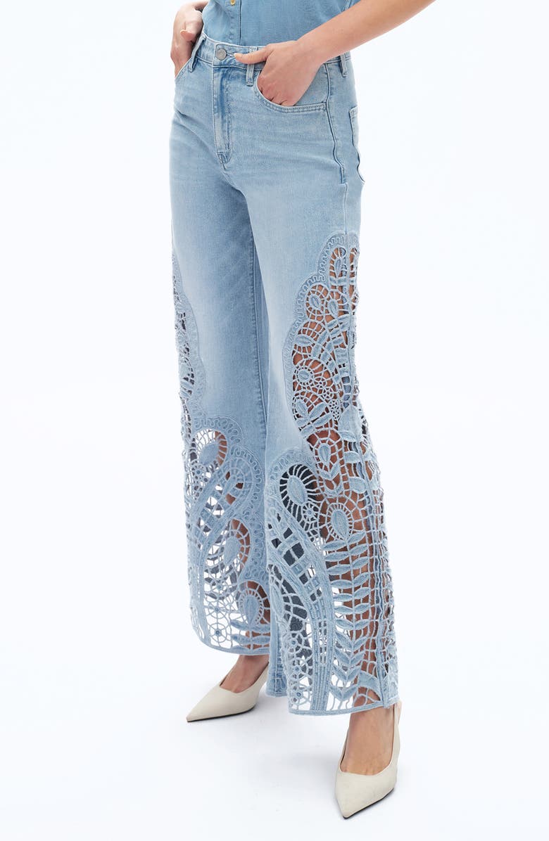 Bayeas High Waist Embroidered Wide Leg Jeans, Alternate, color, Cornflower