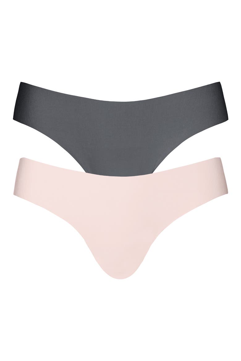 Butter 2-Pack Thongs, Alternate, color, GREY/ PINK