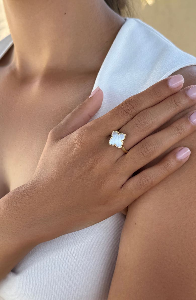 Adornia Mother of Pearl Clover Ring, Alternate, color, Gold-White