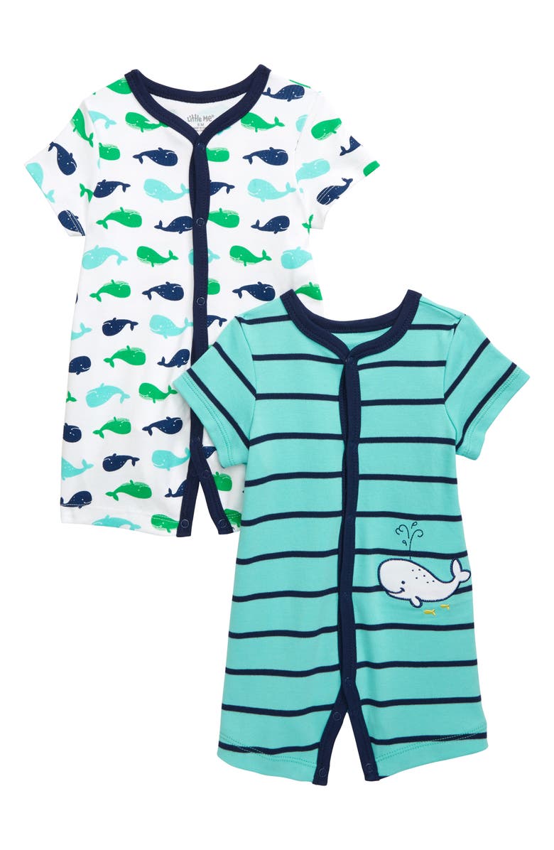 Little Me Whale 2-Pack Rompers, Main, color, 