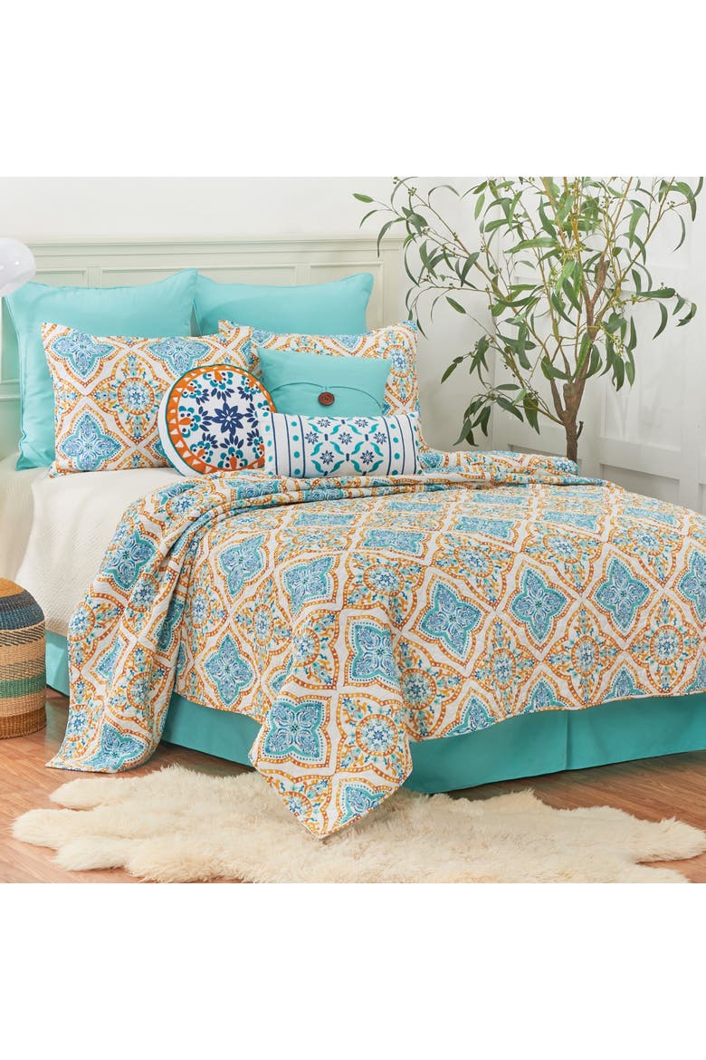 Terrace Medallion Cotton Quilt Set - Reversible and Machine Washable, Main, color, Blue