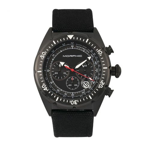 Morphic M53 Series Chronograph Fiber-weaved Leather-band Watch W/date In Black