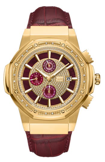 Jbw Saxon Diamond Croc Embossed Leather Strap Watch, 44mm In Gold