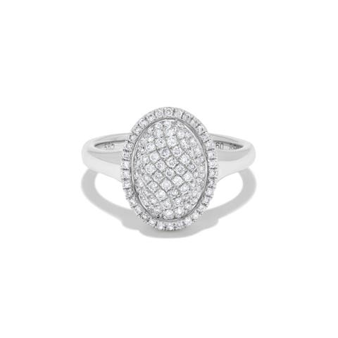 Pavé Diamond Oval Cluster Ring in 14K White Gold