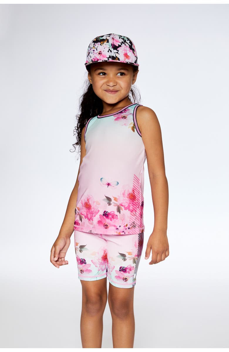 Deux par Deux Girl's Athletic Biker Shorts Gradient Pink Printed Big Flowers, Alternate, color, 