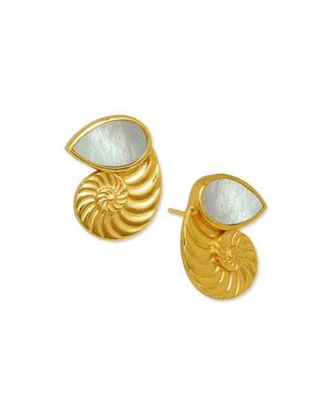 Nautilus Seashell Mother of Pearl Stud Earrings