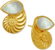 Ottoman Hands Nautilus Seashell Mother of Pearl Stud Earrings