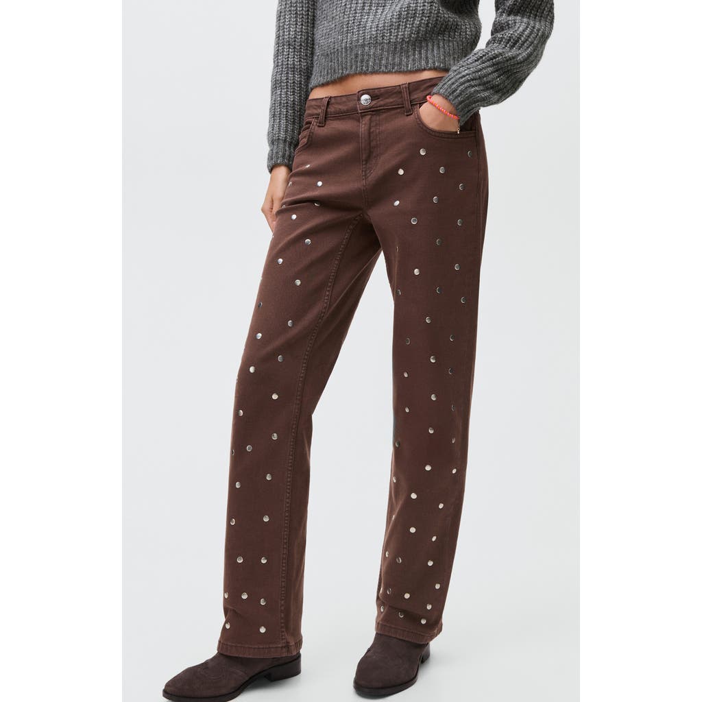 Mango Teen Studded Low Rise Straight Leg Jeans In Brown
