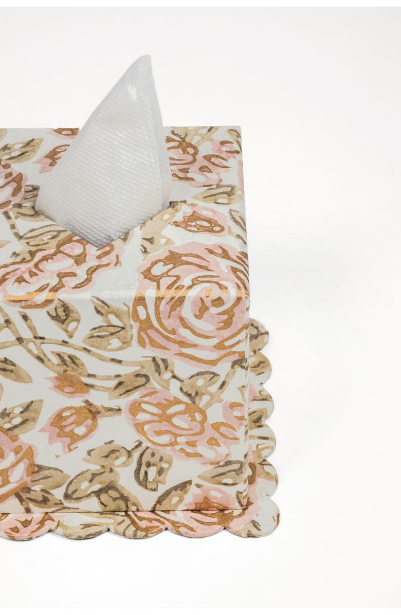 Inner Child Blockprint Scallop Tissue Box Cover, Alternate, color, Rose Garden