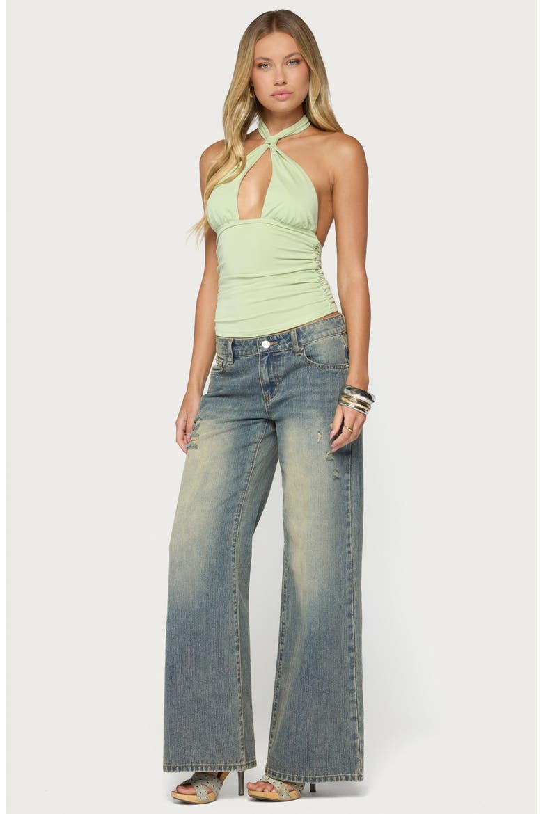 Surrey Knotted Cutout Halter Top, Alternate, color, SAGE