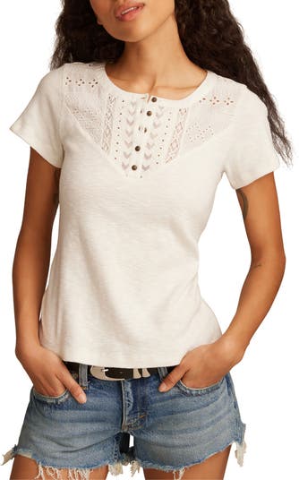 Lucky Brand Cutwork Cotton Henley | Nordstrom