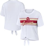 WEAR by Erin Andrews Women's WEAR by Erin Andrews White Oklahoma Sooners Striped Front Knot Cropped T-Shirt