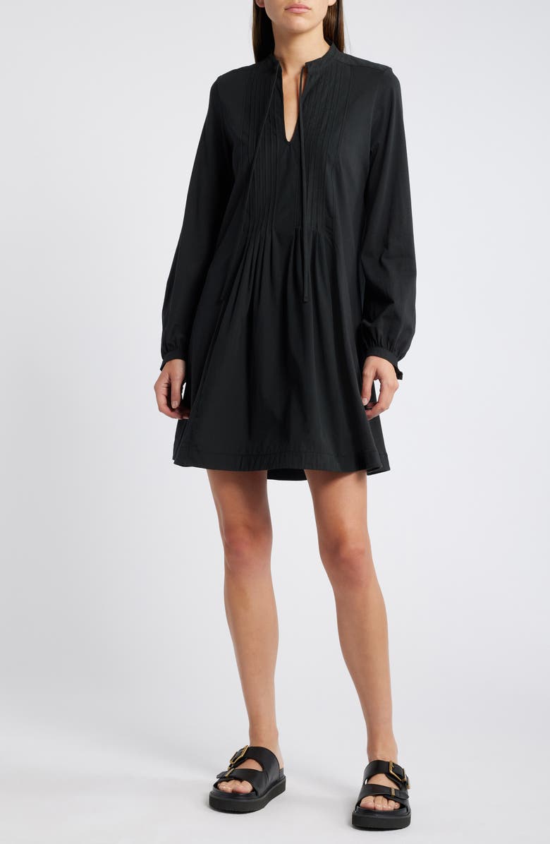 Nation LTD Ariana Pintuck Long Sleeve Organic Cotton Dress, Main, color, Jet Black