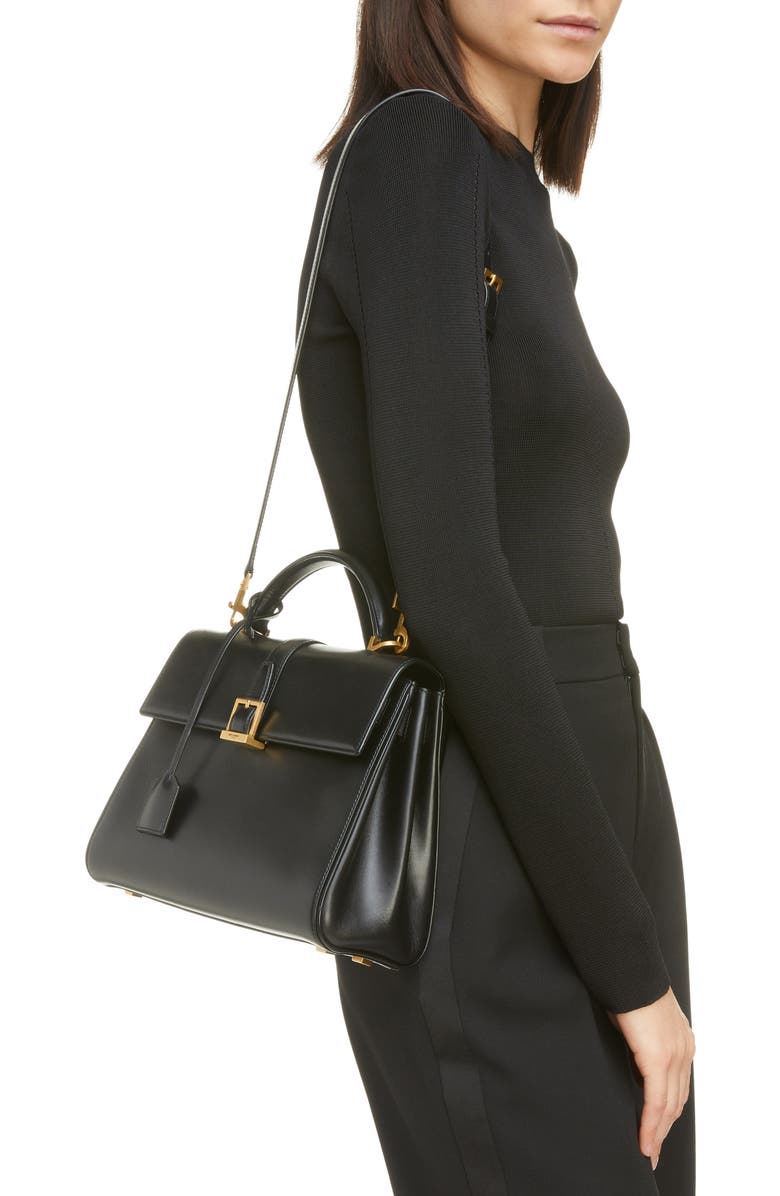 Saint Laurent Small Le Fermoir Leather Top Handle Bag, Alternate, color,